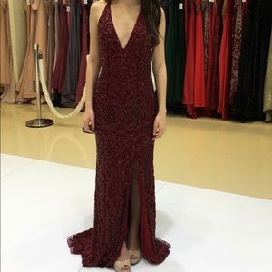 burgundy beaded prom dress size 0